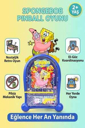 Pinball Oyunu SpongeBob Nostaljik Retro Eğitici El Oyunu Pilsiz 2+ Yaş Çocuk Oyuncak