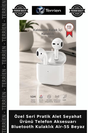 Özel Seri Pratik Alet Seyahat Ürünü Telefon Aksesuarı Bluetooth Kulaklık Air-5S Beyaz