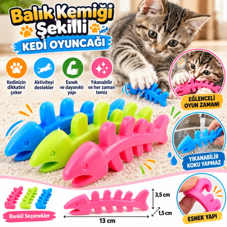 Bezos Balık Kemiği İskelet Şekilli Renkli Plastik Kedi Oyuncağı NHR