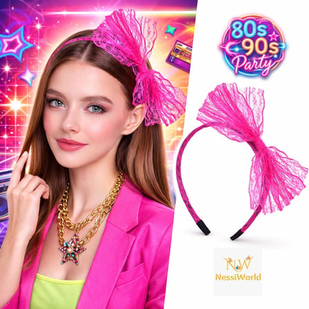 Bezos 80’ 90’lar Neon Pembe Dantel Taç Fiyonklu NHR