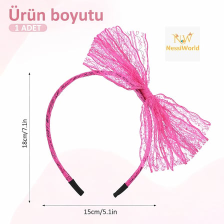 Bezos 80’ 90’lar Neon Pembe Dantel Taç Fiyonklu NHR