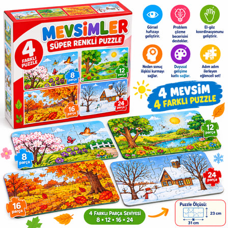 Bezos 2488 MEVSİMLER SÜPER RENKLİ PUZZLE 4LÜ NHR