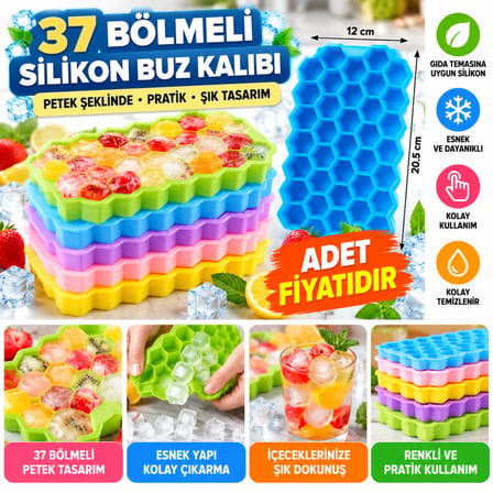 Bezos 37 Bölmeli Slikon Petek Şeklinde Buz Kalıbı - Stokta Olan Renk Gönderilir (adet fiyatıdır) NHR