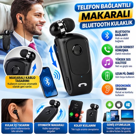 Bezos Telefon Bağlantılı Makaralı Kulaklıklı Bluetooth Kulaklık NHR