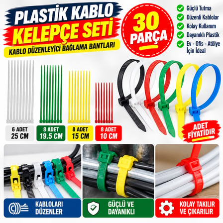Bezos 30 Parça Plastik Kablo Kelepçe Seti Kablo Düzenleyici Bağlama Bantları NHR