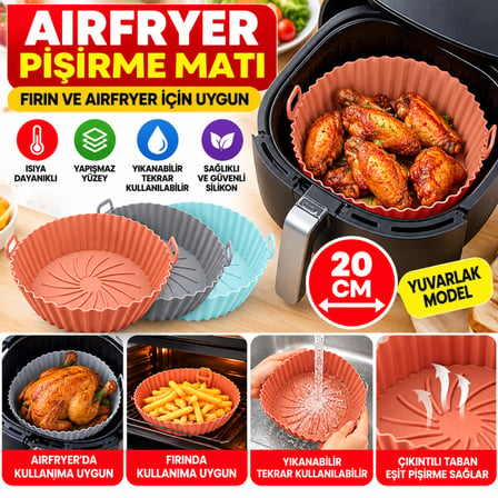 Bezos Renkli Isıya Dayanıklı Yıkanılabilir Silikon Fırın Ve Airfryer Yuvarlak Model Pişirme Matı 20 Cm NHR