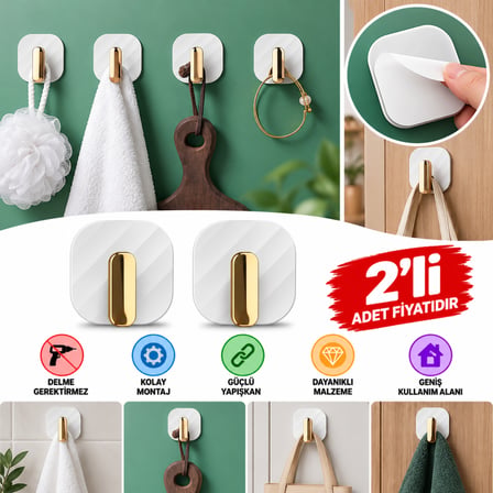 Bezos 2li Yapışkanlı Retro Askılık Dolap Kapak Kulpu Beyaz NHR