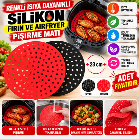 Bezos Renkli Isıya Dayanıklı Yıkanılabilir Silikon Fırın Ve Airfryer Yuvarlak Pişirme Matı 23 Cm (adet fiyatıdır) NHR