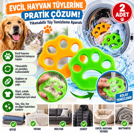 Bezos 2 Adet Evcil Hayvanlar ve Çamaşır Makinesi İçin Pati Şekilli Renkli Tüy Temizleme Aparatı NHR