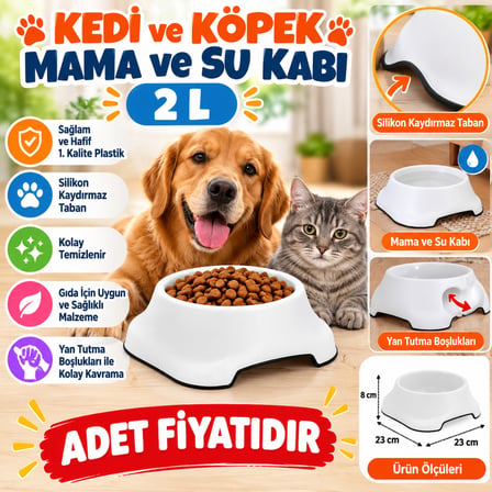 Bezos Silikon Kaydırmaz Taban Plastik Kedi ve Köpek Mama ve Su Kabı 2 L (adet fiyatıdır) NHR