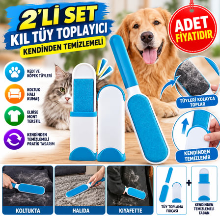 Bezos 2Li Set Kıl Tüy Toplayıcı Kendinden Temizlemeli Tarak NHR