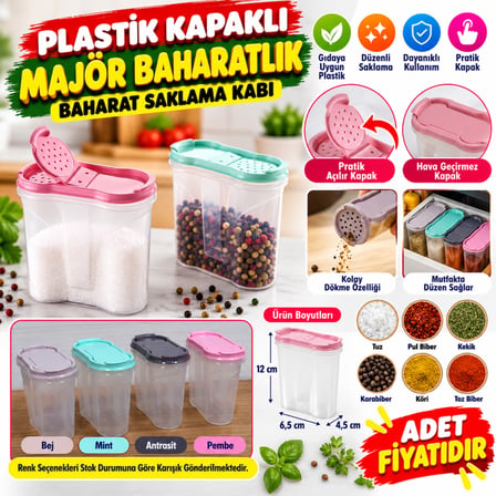 Bezos Plastik Kapaklı Majör Baharatlık Baharat Saklama Kutusu Kabı (adet fiyatıdır) NHR