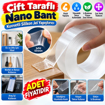 Bezos Çift Taraflı Nano Bant Kuvvetli Silikon Jel Yapıştırıcı (adet fiyatıdır) NHR
