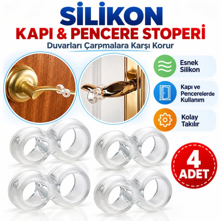 Bezos Silikon Kapı & Pencere Vurma Önleyici Stoper Kapı Tamponu 4 Adet NHR