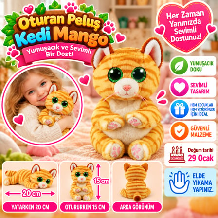 Bezos Oturan Peluş Kedi Mango 20 cm NHR