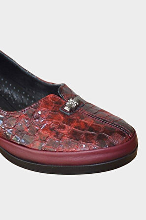 Kadın Bordo Hakiki Deri Comfort Günlük Ayakkabı-NHR.0046