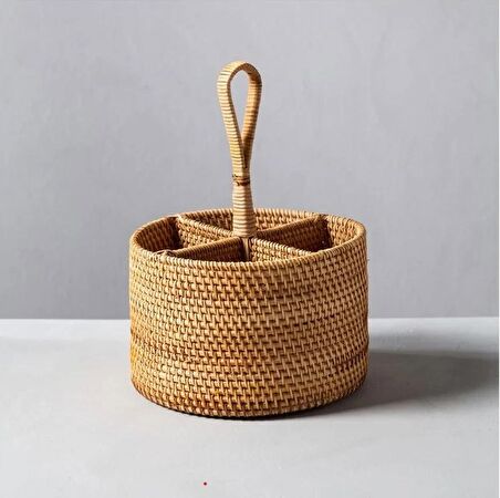 Bohem Yuvarlak Rattan Çatallık ve Kaşıklık, Iskandinav, Modern