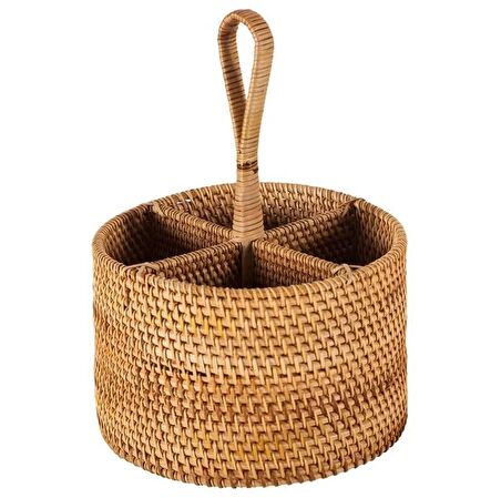 Bohem Yuvarlak Rattan Çatallık ve Kaşıklık, Iskandinav, Modern