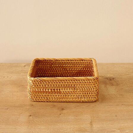 Bohem Rattan Saklama Kutusu 20x14x8 cm, Sepet, Peçetelik Iskandinav, Modern, Rattan