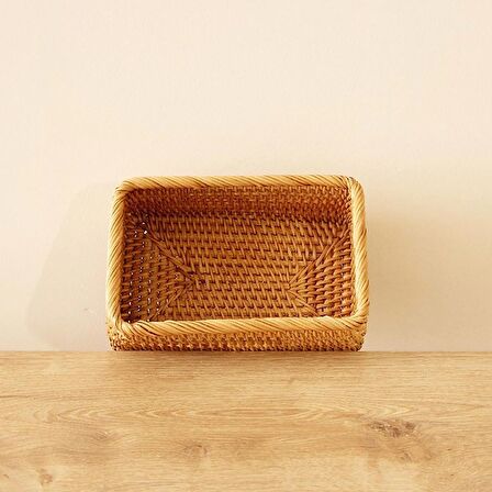 Bohem Rattan Saklama Kutusu 20x14x8 cm, Sepet, Peçetelik Iskandinav, Modern, Rattan