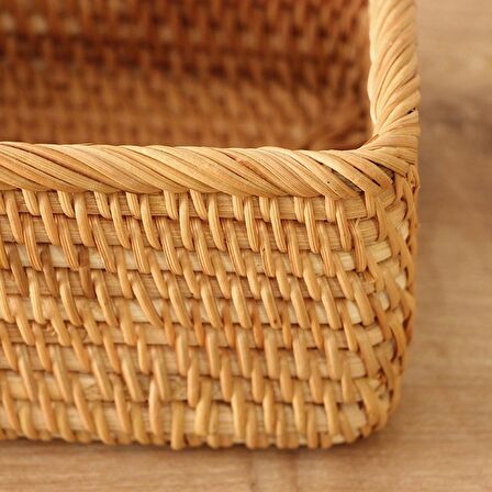 Bohem Rattan Saklama Kutusu 20x14x8 cm, Sepet, Peçetelik Iskandinav, Modern, Rattan