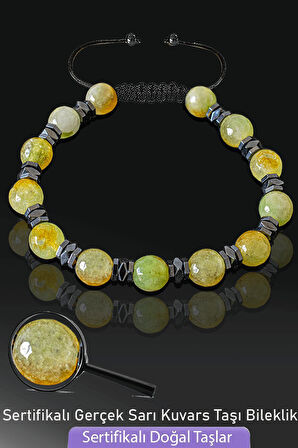 Sertifikalı Fasetli Gerçek Sarı Kuvars Taşı Bileklik - Ayarlamalı