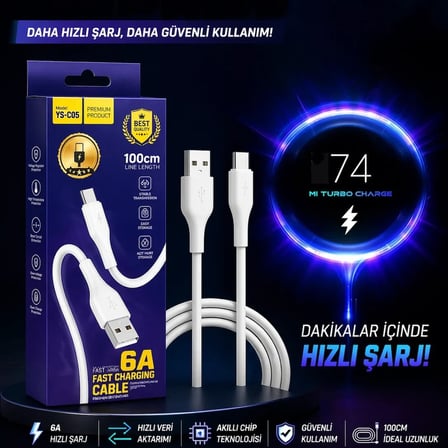 Bezos Mİ Turbo 6A Hızlı Şarj Type-C Kablo – 100cm | Premium Kalite C05 NIDA