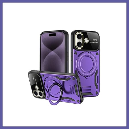 Bezos iPhone 16 Uyumlu Kılıf Joy Lens Standlı Kapak - Mor NIDA