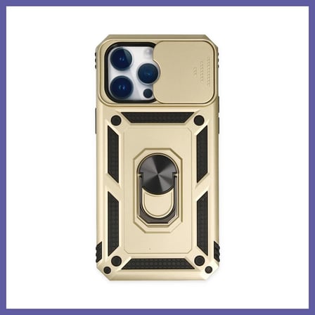 Bezos iPhone 14 Pro Uyumlu Kılıf Pars Lens Yüzüklü Silikon - Gold NIDA