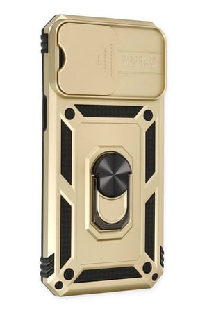Bezos iPhone 14 Pro Uyumlu Kılıf Pars Lens Yüzüklü Silikon - Gold NIDA