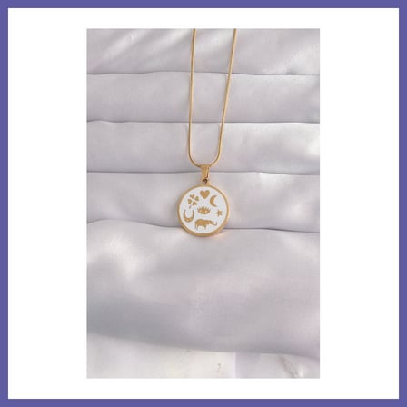 Bezos 316L Çelik Gold Renk Beyaz Mineli Karışık Figürlü Tarot Kolye NIDA