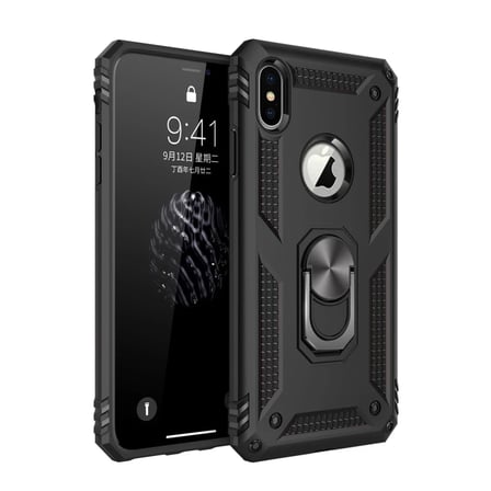 Bezos iPhone XS Max Uyumlu Kılıf Sofya Yüzüklü Silikon Kapak - Siyah NIDA