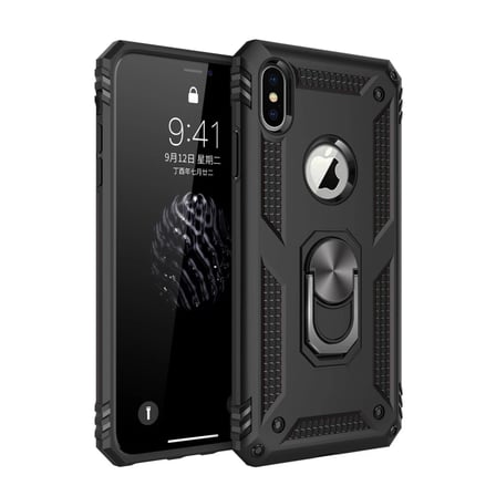 Bezos iPhone XS Max Uyumlu Kılıf Sofya Yüzüklü Silikon Kapak - Siyah NIDA
