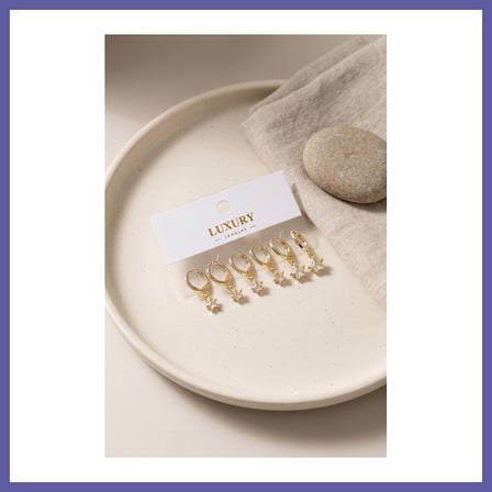 Bezos Yıldız Zirkon Taşlı Gold Renk Pirinç Set Küpe NIDA