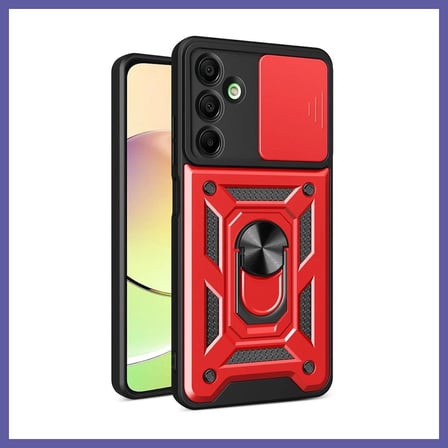Bezos Samsung Galaxy A56 Uyumlu Kılıf Pars Lens Yüzüklü Silikon - Kırmızı NIDA