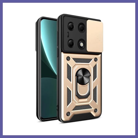 Bezos Poco M6 Pro 4G Uyumlu Kılıf Pars Lens Yüzüklü Silikon - Gold NIDA