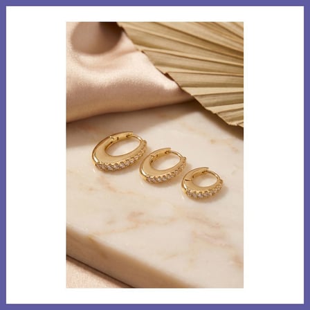 Bezos Gold Renk Oval Halka Model Zirkon Taşlı 3 lü Küpe Set NIDA
