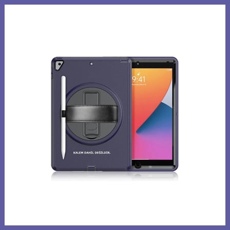 Bezos iPad 10.2 (7.nesil) Kılıf Hand Strap Tablet Kılıfı - Lacivert NIDA