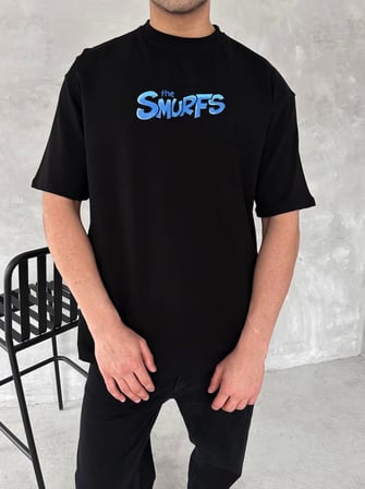 NİDAMBUTİK Ön Ve Arka Baskılı Oversize Bisiklet Yaka T-shirt- Siyah