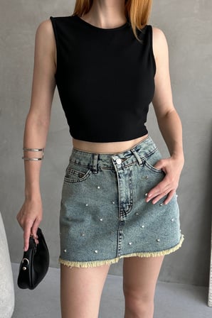 Sırtı Kemer Detaylı Kaşkorse Crop Bluz