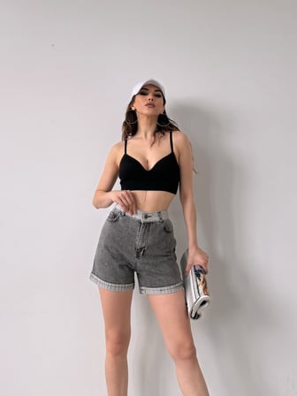 Duble Paça Yıkamalı Denim Şort