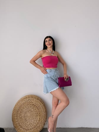 Geniş Paça Püsküllü Denim Şort