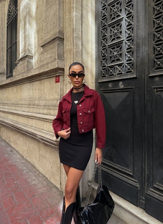 Çift Cep Denim Crop Ceket