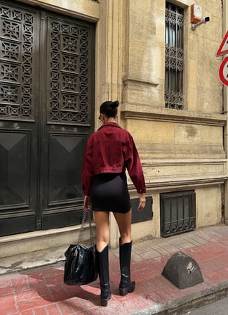 Çift Cep Denim Crop Ceket