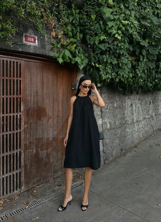 Halter Yaka Dokuma Midi Elbise