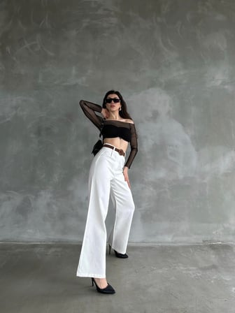 Beli Kemerli Keten Pantolon