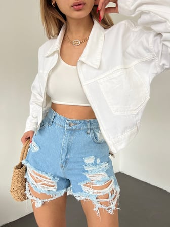 Fermuarlı Çift Cepli Denim Ceket