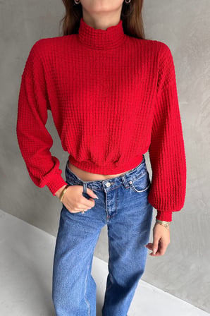 Balıkçı Yaka Dokulu Crop Bluz