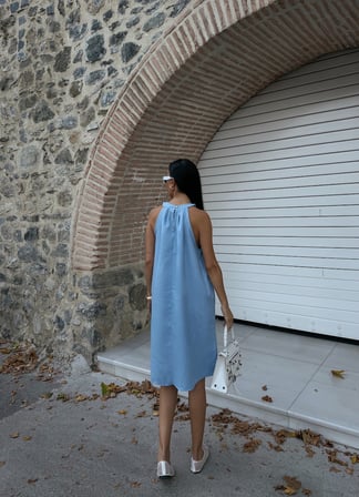 Halter Yaka Dokuma Midi Elbise