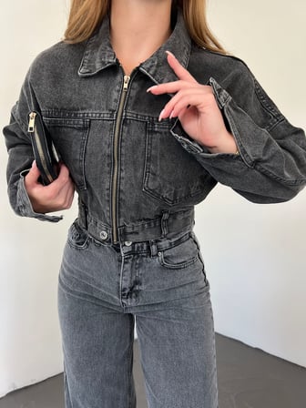 Fermuarlı Çift Cepli Denim Ceket